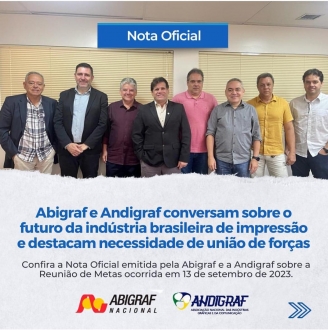 ABIGRAF/SC - Associao Brasileira da Indstria Grfica Regional Santa Catarina Confira a Nota Oficial emitida pela Abigraf e a Andigraf sobre a Reunião de Metas ocorrida em 13 de setembro de 2023. Talvez nunca em nossa...