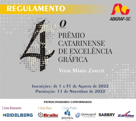 ABIGRAF/SC - Associao Brasileira da Indstria Grfica Regional Santa Catarina A Abigraf-SC divulgou nesta segunda-feira (11/7) as regras para o 4º Prêmio Catarinense de Excelência Gráfica! Desta vez, as empresas...